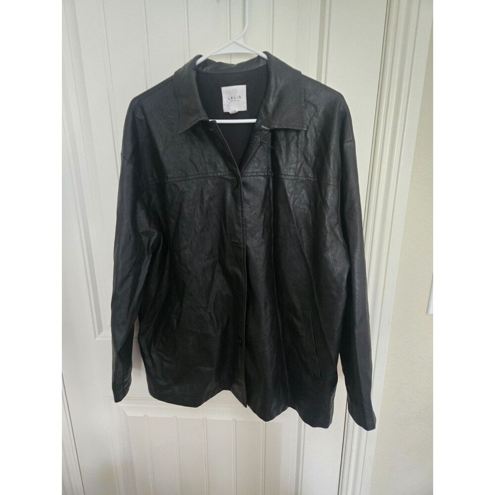 Le Lis Collection Women’s Medium Black Faux Leather Button Front Jacket Coat